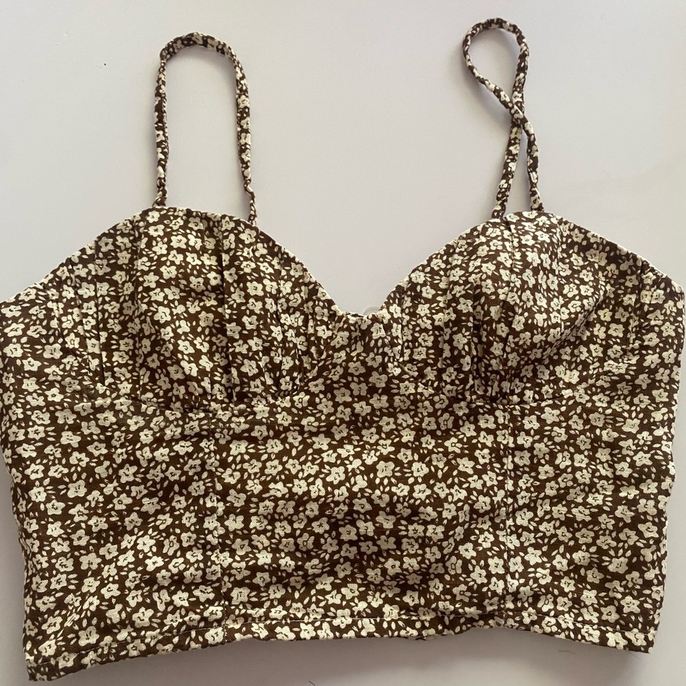 RSQ Brown Floral Crop Top Boho Western